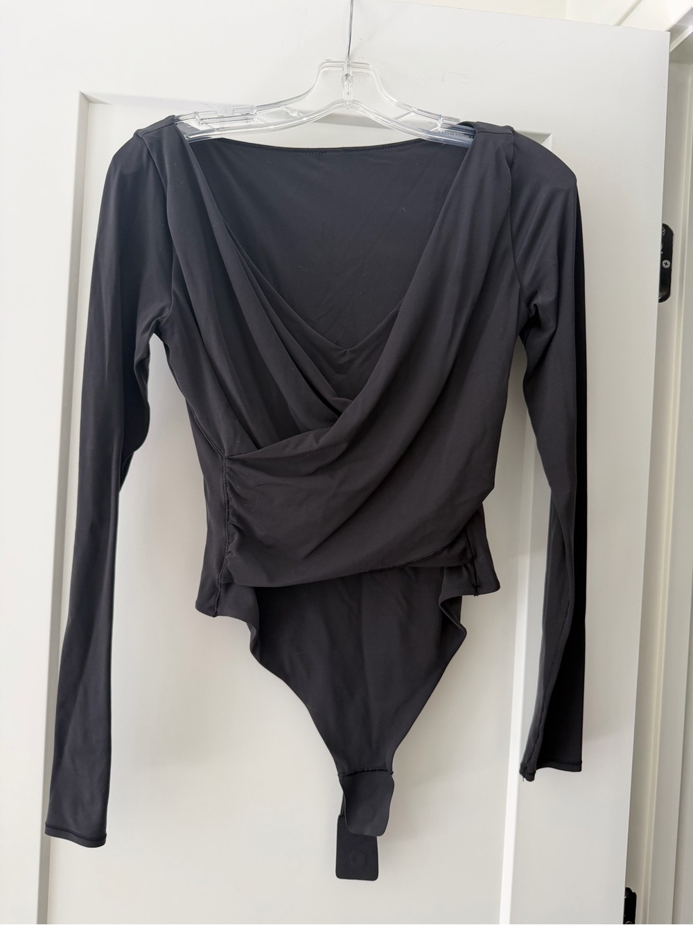lululemon athletica Black Draped Long-Sleeve Bodysuit